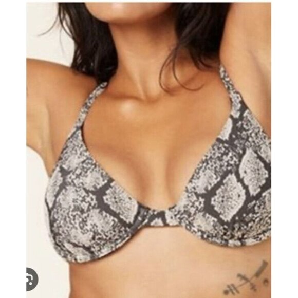 Andie Bikini Top Snake Print Black/Cream Sicily Top String Bikini NWTS 1D - Picture 4 of 13